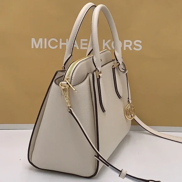 Michael Kors Daria Large Satchel Bag Leather Light Cream - Picture 5 of 16